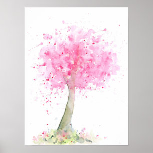 Affiche Cerisier rose abstrait d'aquarelle