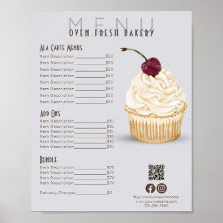 Affiche Cerry Cupcake Gray Menu Boulangerie Tarifs
