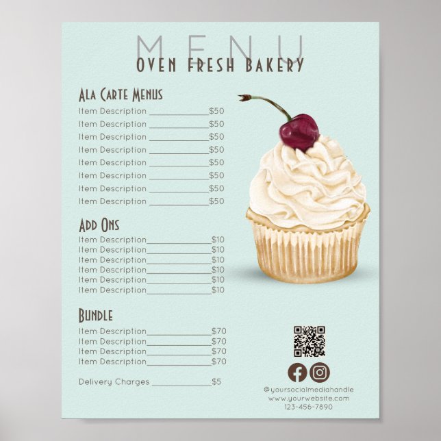 Affiche Cerry Cupcake Mint Green Menu Bakou Tarifs (Devant)