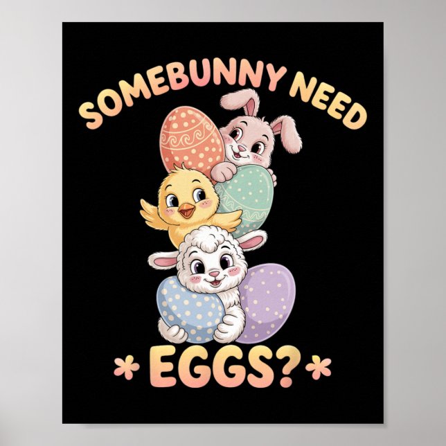Affiche Certain lapin a besoin d'œufs drôle de poulet de P (Devant)
