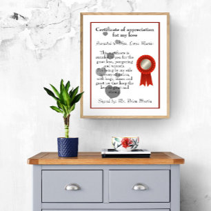 Affiche Certificat Anniversaire d'Appréciation pour l'Amou