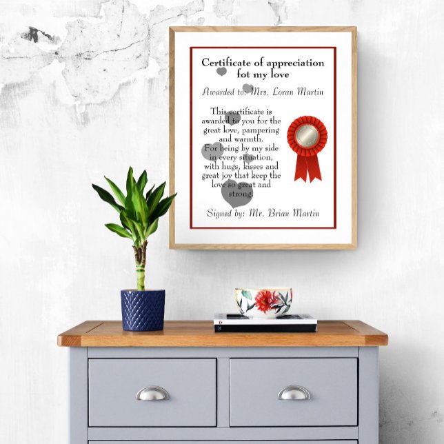 Affiche Certificat Anniversaire d'Appréciation pour l'Amou (Créateur téléchargé)