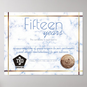 Affiche Certificat anniversaire de l'employé du jalon marb