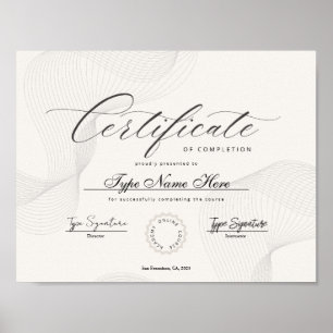 Affiche Certificat d'achèvement, de réalisation, diplôme