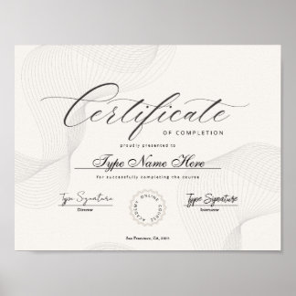 Affiche Certificat d'achèvement, de réalisation, diplôme