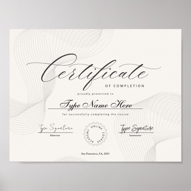 Affiche Certificat d'achèvement, de réalisation, diplôme (Devant)