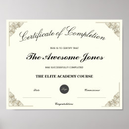 Affiche Certificat d'Achèvement Élégant Logo Personnalisé