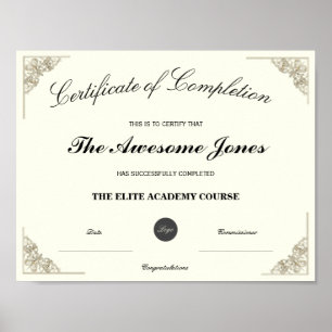 Affiche Certificat d'Achèvement Élégant Logo Personnalisé