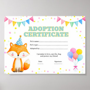 Affiche Certificat d'adoption d'animal de compagnie modifi