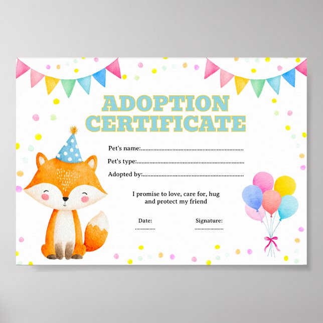 Affiche Certificat d'adoption d'animal de compagnie modifi (Devant)