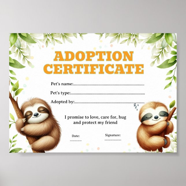 Affiche Certificat d'adoption d'animal de compagnie modifi (Devant)