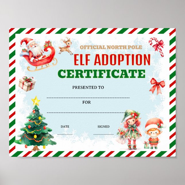 Affiche certificat d'adoption de lutin modifiable (Devant)
