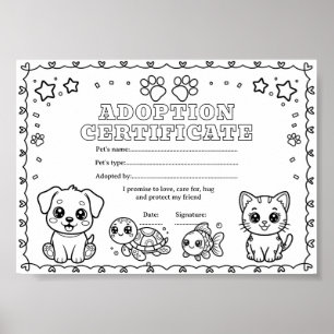 Affiche Certificat d'adoption d'un animal de compagnie à c