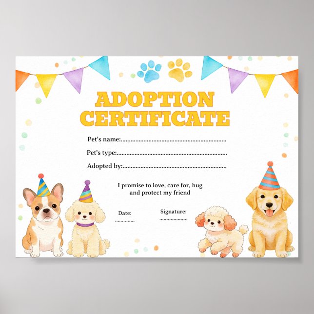 Affiche Certificat d'adoption d'un animal de compagnie chi (Devant)