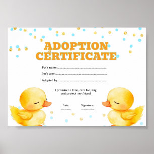 Affiche Certificat d'adoption d'un animal de compagnie de 