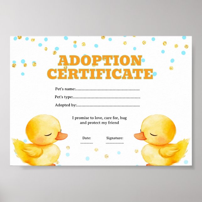 Affiche Certificat d'adoption d'un animal de compagnie de  (Devant)