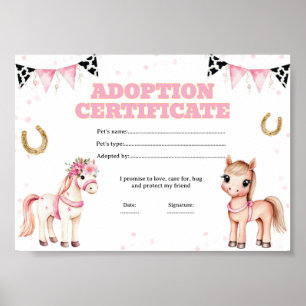 Affiche Certificat d'adoption d'un animal de compagnie de