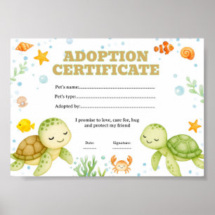Affiche Certificat d'adoption d'un animal de compagnie mod