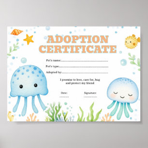 Affiche Certificat d'adoption d'un animal de compagnie pou