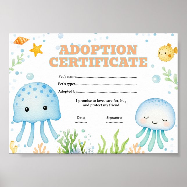 Affiche Certificat d'adoption d'un animal de compagnie pou (Devant)
