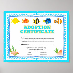 Affiche Certificat d'adoption d'un poisson