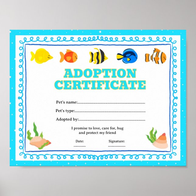 Affiche Certificat d'adoption d'un poisson (Devant)
