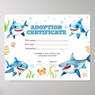 Affiche Certificat d'adoption d'un requin de compagnie