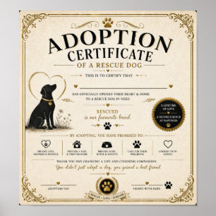 Affiche Certificat d'adoption personnalisé de chien de sau