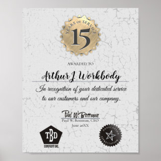 Affiche Certificat d'anniversaire de l'employé de pierre â
