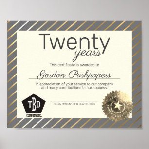 Affiche Certificat d'anniversaire d'employé universel or