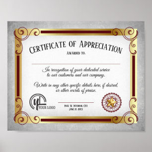 Affiche Certificat d'appréciation du bénévole