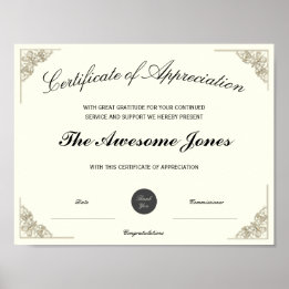 Affiche Certificat d'appréciation élégant Logo personnalis