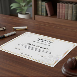 Affiche Certificat d'appréciation élégant Or Classique D