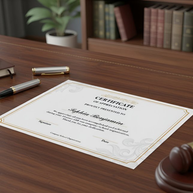 Affiche Certificat d'appréciation élégant Or Classique D (Créateur téléchargé)