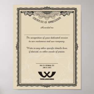 Affiche Certificat d'appréciation prix du personnel employ