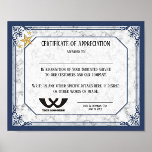 Affiche Certificat d'appréciation prix du personnel employ