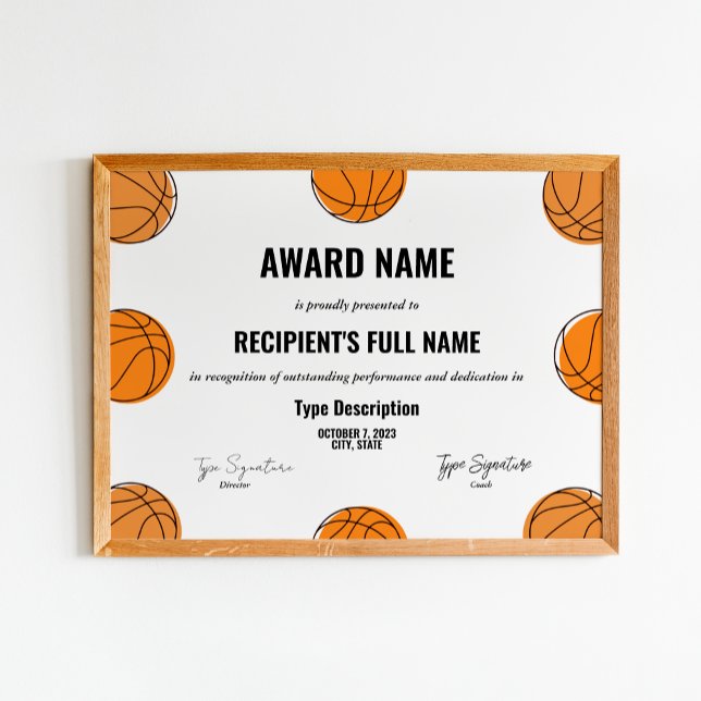 Affiche Certificat d'attribution de basket-ball, prix mvp (Créateur téléchargé)