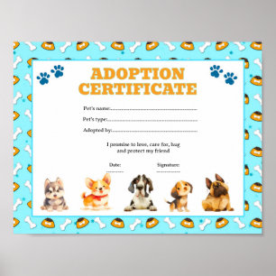 Affiche Certificat de adoption de chien modifiable