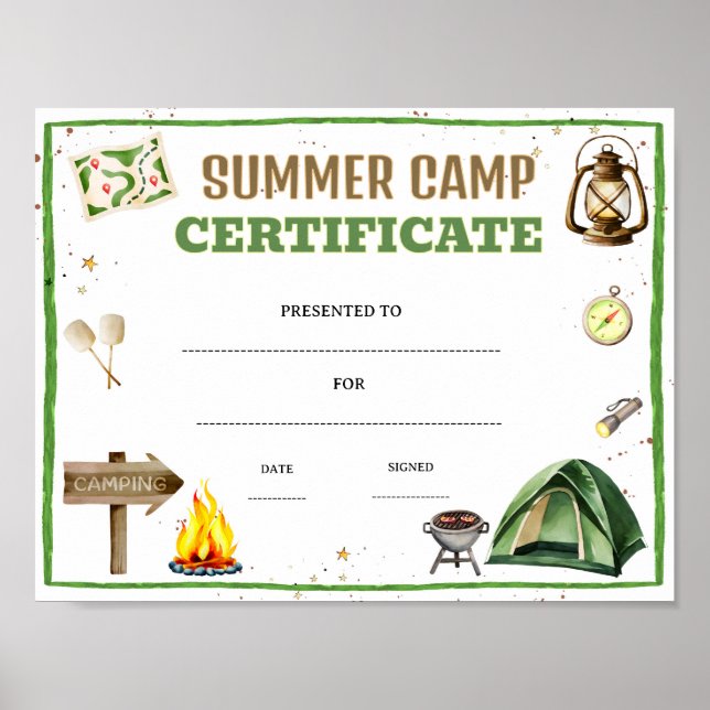 Affiche certificat de camp d'été modifiable (Devant)