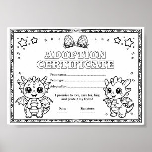 Affiche Certificat de coloriage d'adoption d'animal de com