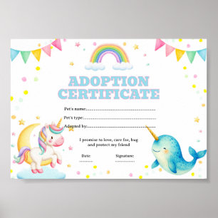 Affiche Certificat de coloriage d'adoption d'animal de com