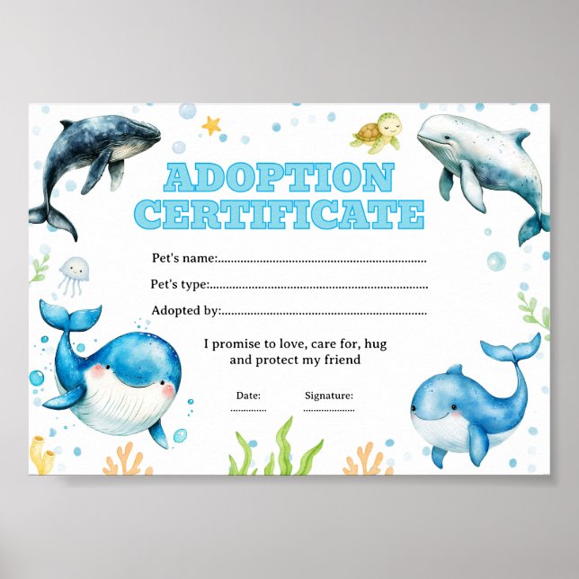 Affiche Certificat de coloriage d'adoption d'un animal de  (Devant)