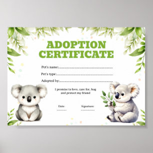 Affiche Certificat de coloriage d'adoption d'un animal de