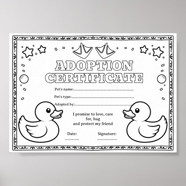 Affiche Certificat de coloriage d'adoption d'un animal de  (Devant)