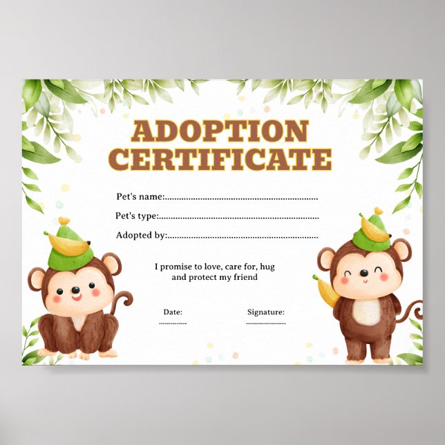 Affiche Certificat de coloriage d'adoption d'un animal de  (Devant)