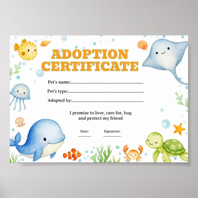 Affiche Certificat de coloriage d'animaux de compagnie de  (Devant)