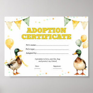 Affiche Certificat de coloriage pour l'adoption d'un canar
