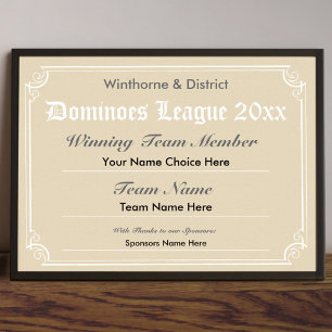 Affiche Certificat de compétition Dominos
