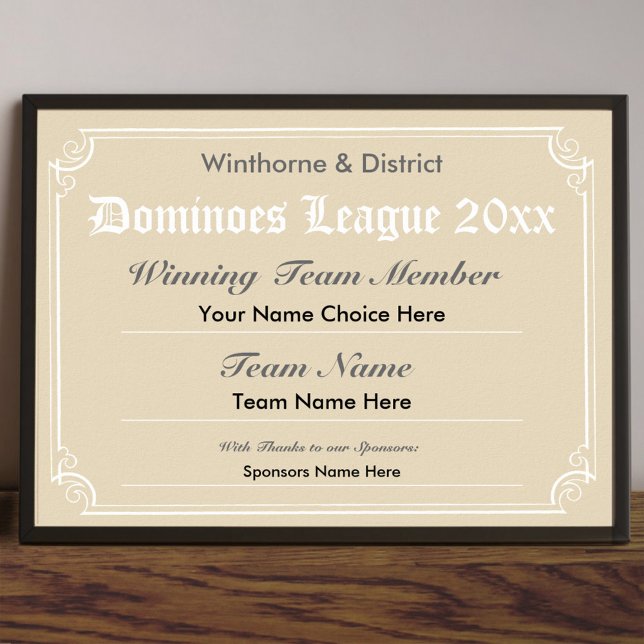 Affiche Certificat de compétition Dominos (Créateur téléchargé)