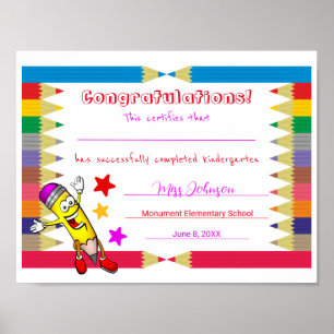 Affiche Certificat de fin d'études de maternelle mignonne